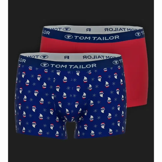 Vianočné dvojbalenie pánskych boxeriek (červená / modrá) TOM TAILOR
